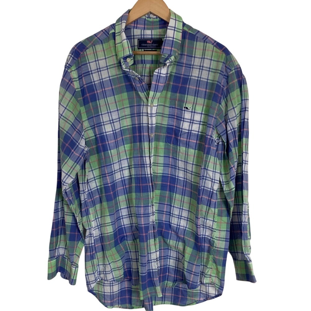 Vineyard Vines Men's Casual Blue Green Plaid Tucker Shirt Size‎ Large Preppy